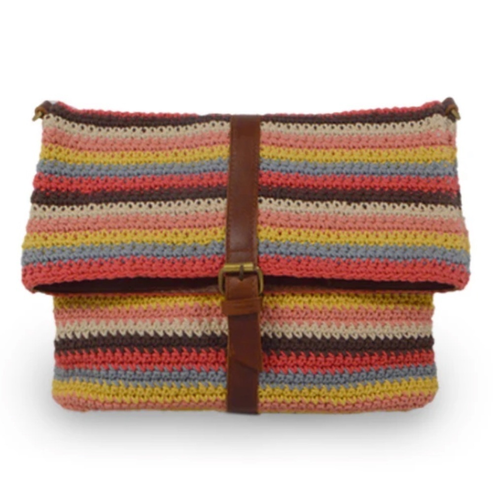 ANABAGLISHI Yolanda fold over Crossbody like new 100% cotton leather trim